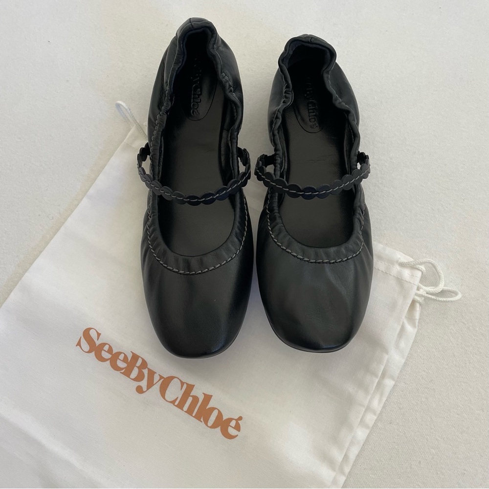 NWT See by Cloe Kaddy Leather Ballet Flats Black Balletcore Size 39 US 8.5